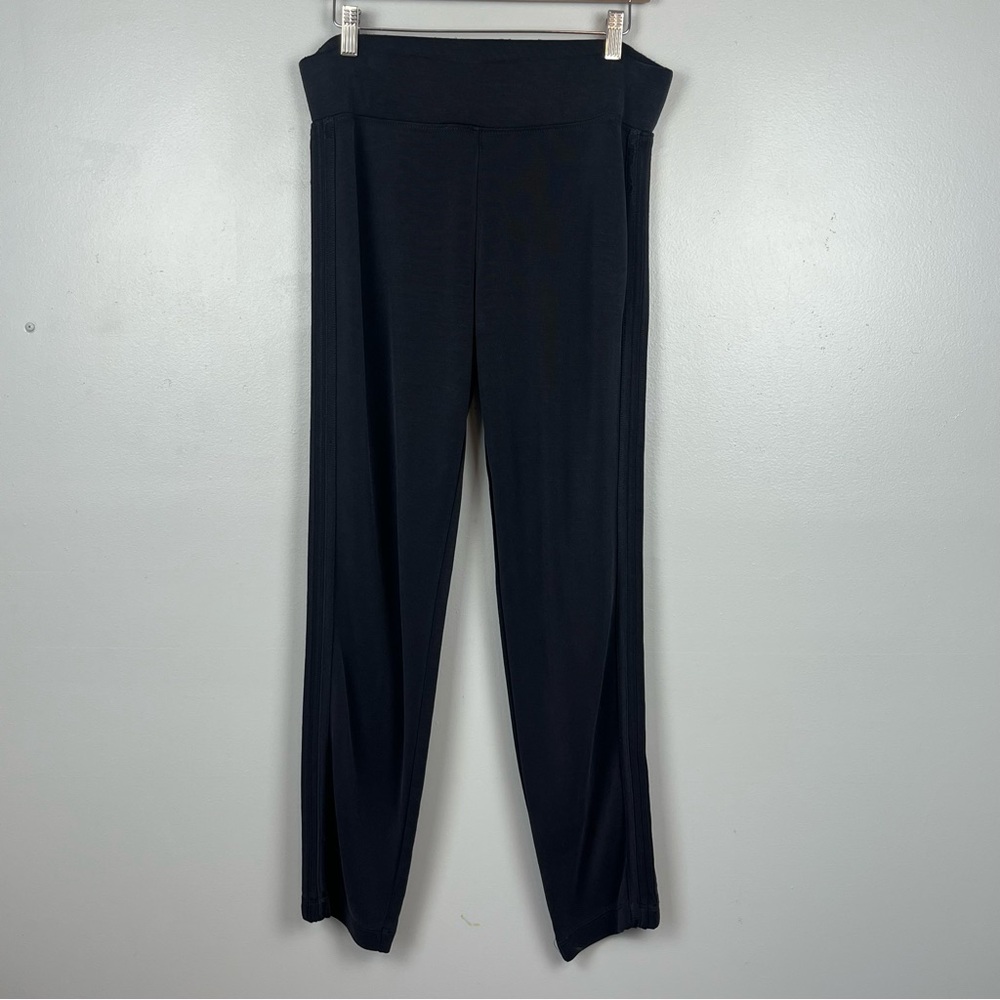 Athleta black modal poly blend pull on side stripe track pants, medium.